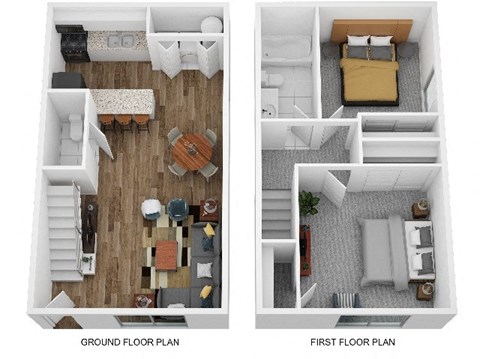 Floor plan for 2 beds, 1.5 baths, 910 sqft